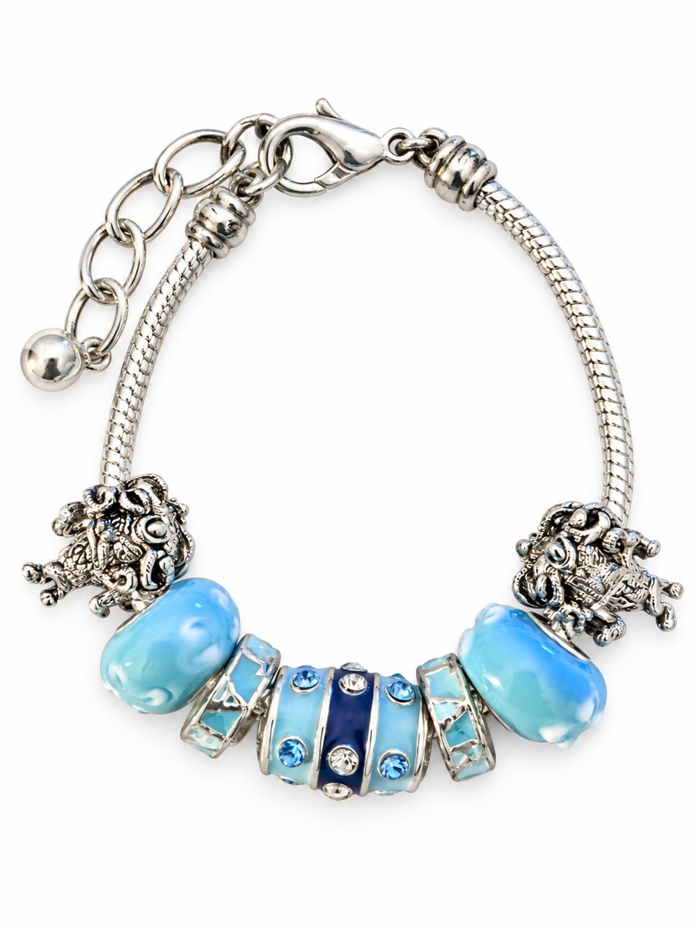 University of North Carolina Tar Heels Murano Glass Charm Bracelet • NWT